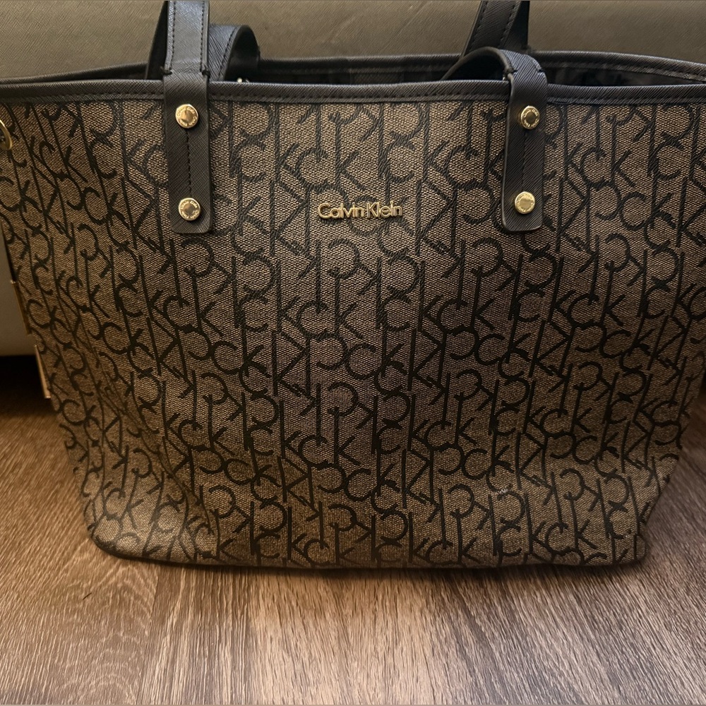 D58: Calvin Klein Brown and Black Monogram Tote